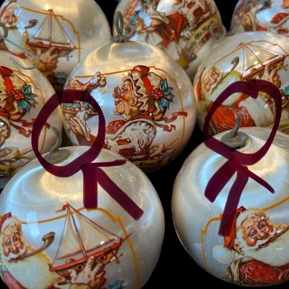 12 Vintage 1980s Silk Satin Ornaments Olde Mr Claus Olde Mrs Claus Ball 3" READ - Picture 4 of 4